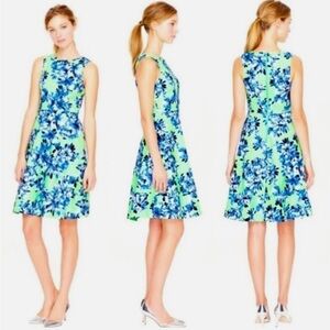 J.Crew Green Blue Floral Dress Fit and Flare Size 2